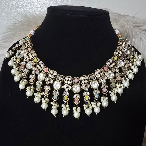 Traditional Desi Bollywood Indian Pakistani necklace earrings tikka set - Picture 2 of 10